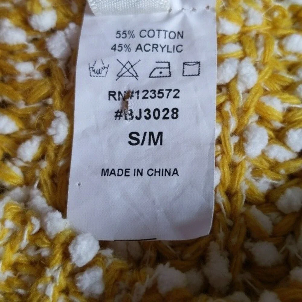 Pinklicious yellow & white nubby knit crew neck sweater, cozy comfy S/M